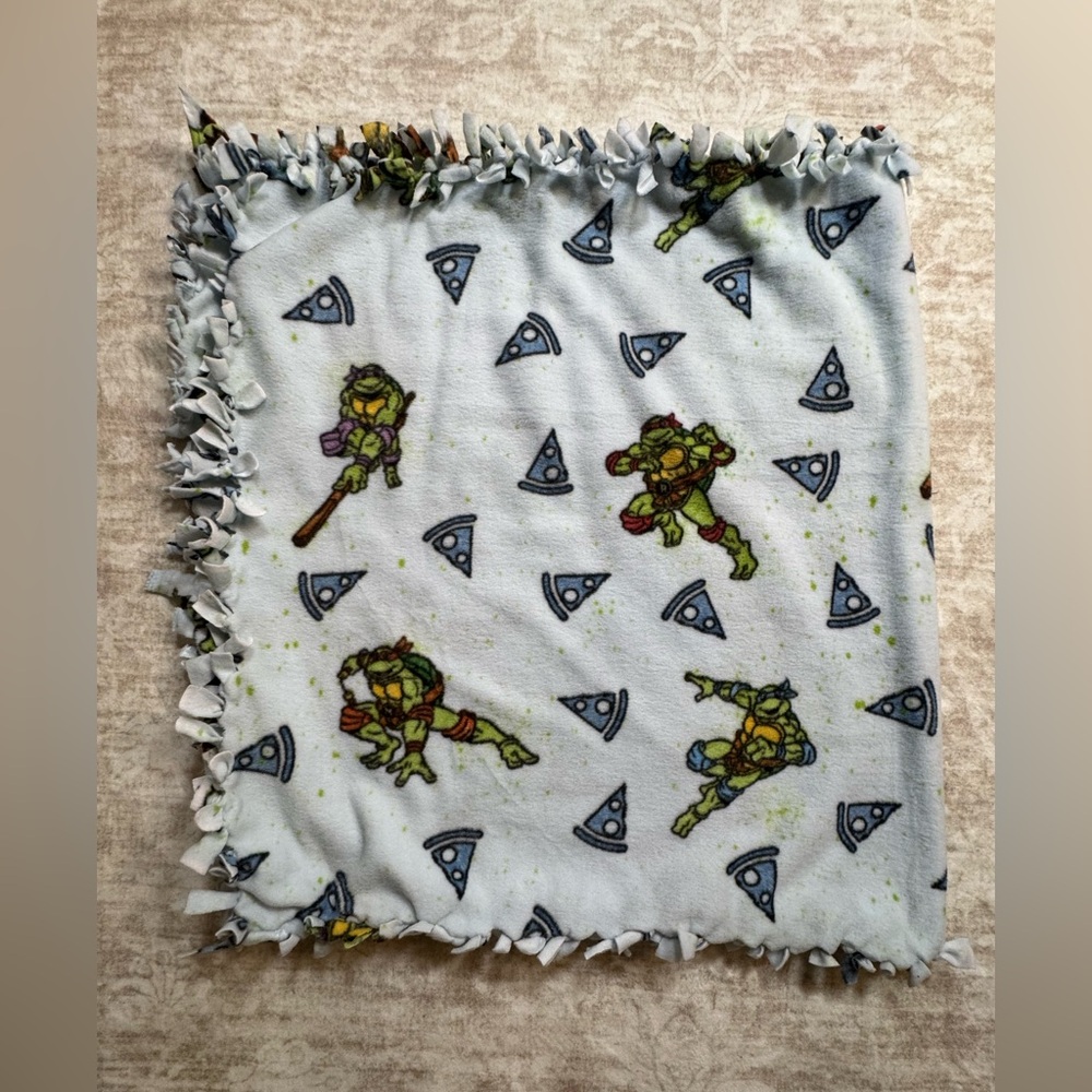 Handmade TMNT Teenage Mutant Ninja Turtles Fleece Tie Blanket Y2K Pizza